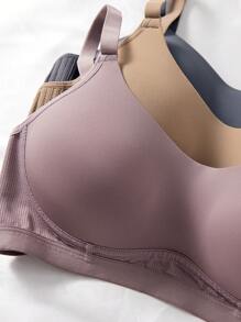 3PCS Lady's Comfortable Casual Wireless Soft Cup Solid Underwear Bra - Multicolor - View 9