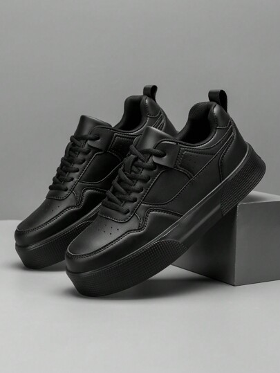 Men's Casual Lace-Up Skate Shoes, Mixed Paneled Stylish Everyday Versatile Comfortable Sports Sneakers For Running, Street & School Wear