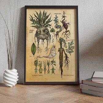 1/3Pcs Herbaceous Plants Medicinal Plant Canvas Wall Art,Magic Botanical Canvas Print,Wall Art Whimsical Witchcraft Kitchen Decor, Ready To Hang Decor Optional Frame