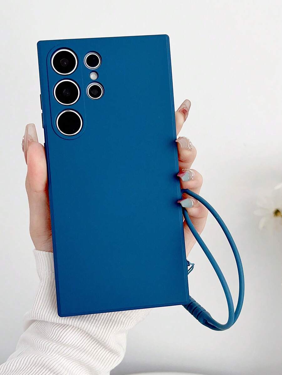 Podstawowe etui na telefony iPhone 16 1 szt. Jednokolorowe silikonowe etui na telefon z paskiem na szyję, kompatybilne z telefonami Samsung i Apple - Niebieski - Zobacz 1