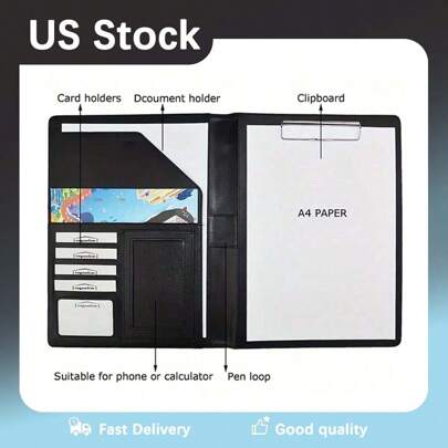 1pc Pu Leather Combination Folder For Clipboards, Business Interview Resumes (Black)