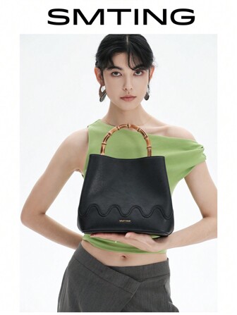 SMTING Chic NEO Bucket Bag, Niche Design Bamboo Knot Tote Bag, Large Capacity Handbag, Professional Commuter Crossbody Bag, Party Purse For Women