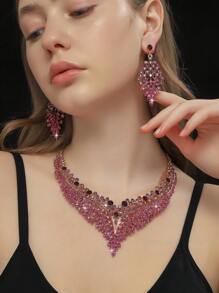 3pcs European And American Vintage Crystal Jewelry Set, Consisting Of Exaggerated Short Necklace And Earrings, Ideal For Evening Banquets, Court Style