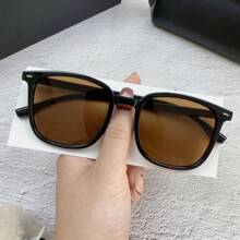 1pc Black Frame Tinted Eyeglasses For Men, Premium Cool Unisex Square Shaped Eyewear, Essential Fashion Accessory For Outdoor Activities, Travel, Fishing, Cycling, Parties