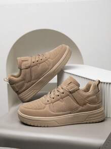 （小码）女士卡其色复古时尚系带休闲运动鞋，户外百搭舒适平底步行鞋，青少年跑步滑板鞋 - 卡其色 - 查看 7