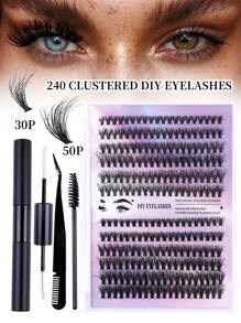 Bộ nối mi 240 chiếc, bao gồm mi cực dài riêng biệt, keo dán mi, dụng cụ bôi, nhíp & mi chùm (Bộ hỗn hợp 0,07mm-30d + 40d+50d-10-16mm) - màu đen - Xem 6
