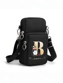 1 pieza Bolso bandolera de moda y ocio con bolsa para teléfono móvil y monedero vertical, para niña, viaje, vuelta al colegio, regalos (la posición de las letras no es fija) - Negro - Ver 11