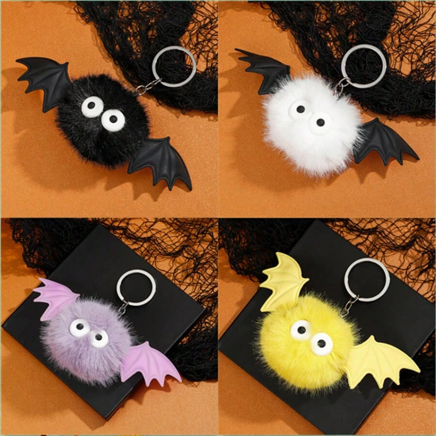 1PC Halloween Bat Fur Ball Keychain Silicone Bat Bag Pendant Ins Plush Little Monster  Keychain - Multicolor - View 1