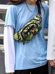 1 件休闲跑步腰包，多个口袋，迷彩，时尚大容量斜挎包，多功能手机季节钱包外出腰包，简约时尚腰包，休闲大旅行包钱包假日收纳包斜挎包单肩包骑行包腰包徒步旅行多功能户外便携男友礼物假期圣诞节感恩节礼物侧包臀包礼品包暑期学校夏季包春假男士包包腰包学校用品