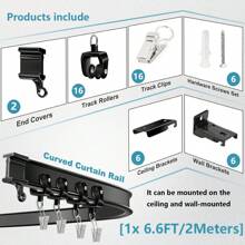 Curved Ceiling Track;Flexible Bendable Curtain Track 6.6/9.8/13.1/16.4Ft Black Curved Curtain Rail Ceiling Wall Mount Curtain Sliding Track;Bay Window&Room Divider Ceiling Track Rail System With Metal Clip Home Bathroom Decor Fall Decor Bathroom Accessories Back To School