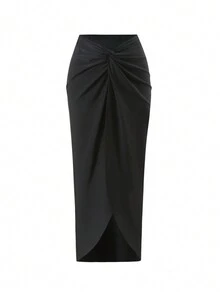 Bikinx 2pcs Swimsuit Set: Colorblock Floral Decorated Tankini Top And Skirt Bottom With Cover Up Summer - Black and White - View 5