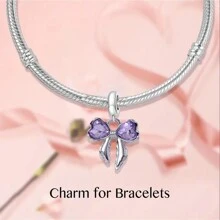 1pc Y2K Style Purple Bow-Knot Design Beaded Pendant, Zinc Alloy Material, Suitable For Bracelet Making DIY, Gift And Personal Use Valentines - Multicolor - View 2