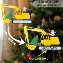 2024 Personalized Christmas Ornament Santa On The Excavator/Bulldozer/Loader Customized Kid's Name Or Blessing Christmas Tree Hanging Decor Custom Xmas Gift For Boys Girls - Multicolor - View 1