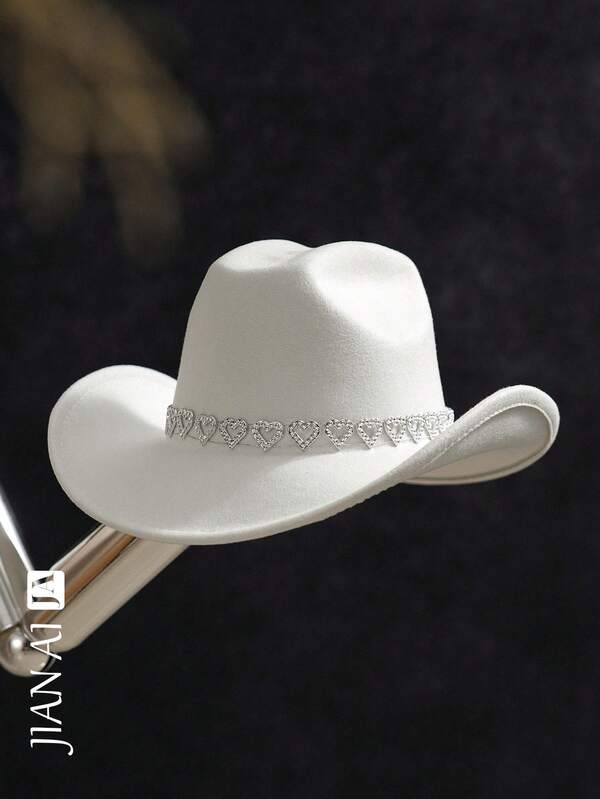 1 pieza Sombrero vaquero occidental unisex con decoración distintiva de corazón plateado 3D y banda para el sombrero, sombrero bachelorette de Schweitzer, sombrero regalo KJ novedoso con ala ancha y estilo elegante que combina con colores brillantes para primavera/verano, ideal para eventos temáticos en el oeste, fiestas, compromisos, jugando roles, graduaciones, mascaradas, festivales, bodas, celebraciones de cumpleaños y festivales de música.