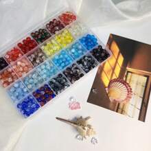 360pcs/720pcs 8mm Bicolor Crackle Glass Beads Jewelry Making Kit, Including Scissors And Elastic Cord, Suitable For DIY Bracelet Necklace Crafts Gifts
