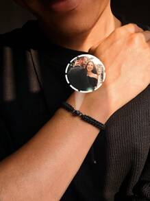 Pulsera personalizada con proyección de foto, pulsera artesanal ajustable de estilo punk colorido de cuerda trenzada con foto de pareja y acero inoxidable redonda para aniversarios, cumpleaños, uso diario, baile de graduación, San Valentín, graduación, bodas, Día del Padre