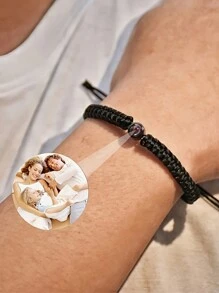 Pulsera personalizada con proyección de foto, pulsera artesanal ajustable de estilo punk colorido de cuerda trenzada con foto de pareja y acero inoxidable redonda para aniversarios, cumpleaños, uso diario, baile de graduación, San Valentín, graduación, bodas, Día del Padre