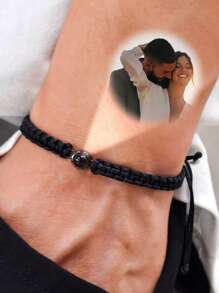 Pulsera personalizada con proyección de foto, pulsera artesanal ajustable de estilo punk colorido de cuerda trenzada con foto de pareja y acero inoxidable redonda para aniversarios, cumpleaños, uso diario, baile de graduación, San Valentín, graduación, bodas, Día del Padre