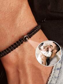 Pulsera personalizada con proyección de foto, pulsera artesanal ajustable de estilo punk colorido de cuerda trenzada con foto de pareja y acero inoxidable redonda para aniversarios, cumpleaños, uso diario, baile de graduación, San Valentín, graduación, bodas, Día del Padre