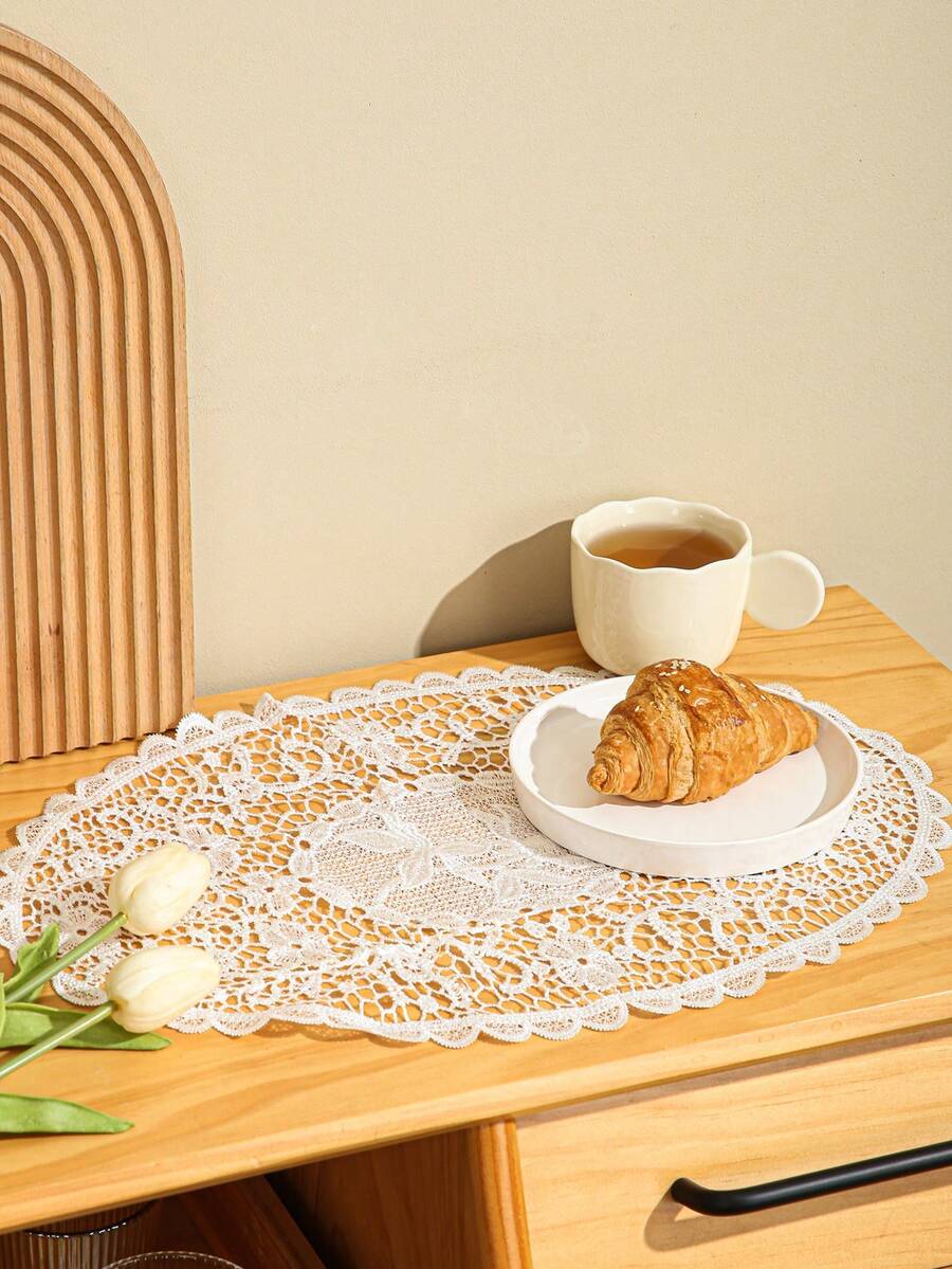 1 Bàn Thảm Sử Dụng Nhà Món Ăn Thảm Trang Trí Phối Ren Rỗng Thêu Hình Elip Vải Kaki - Nhiều màu - Xem 1