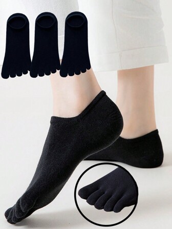 3 双加大码女式纯色低帮五趾袜，适合秋季日常休闲或运动