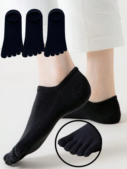 3 双加大码女式纯色低帮五趾袜，适合秋季日常休闲或运动