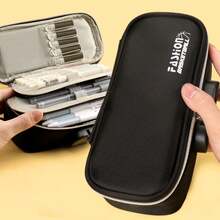 Estuche de lápices multifunción con candado de contraseña, caja de papelería de gran capacidad para estudiantes de primaria, 1 pieza - Negro - Ver 1