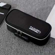 Estuche de lápices multifunción con candado de contraseña, caja de papelería de gran capacidad para estudiantes de primaria, 1 pieza - Negro - Ver 3