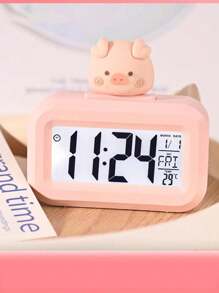 1Pc Cute Pink  Piglet Electronic Alarm Clock,  Electronic Clock Clear Display For Girls Mini Size