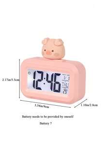 1Pc Cute Pink  Piglet Electronic Alarm Clock,  Electronic Clock Clear Display For Girls Mini Size
