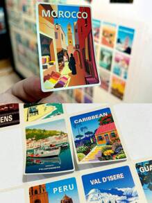 108pcs Scenery Poster Design Graffiti Stickers, Vintage Magazine Style Decorative Material For DIY Crafts, Decoration, Journaling, Photography Props Back To School
