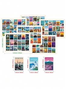 108pcs Scenery Poster Design Graffiti Stickers, Vintage Magazine Style Decorative Material For DIY Crafts, Decoration, Journaling, Photography Props Back To School