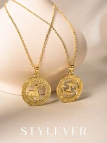 Colier cu pandantiv STYLEVER, placat cu aur de 14K, 1 buc. 12 constelații, Colier cu lanț clavicular în formă rotundă, în stil pentru femei și bărbați, constelație simplă, cadou de înaltă calitate