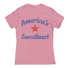 Social Collective Americas Sweetheart Star 4Th Of July Graphic Ladies Cotton T-Shirt - Pink - View 1