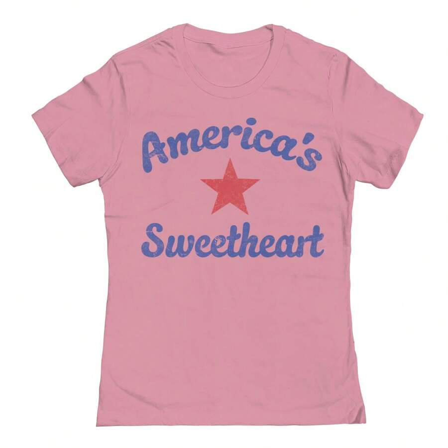 Social Collective Americas Sweetheart Star 4Th Of July Graphic Ladies Cotton T-Shirt - Pink - View 1