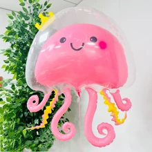 1入組3D雙層氣球水母章魚鋁箔氣球，適用於海洋主題生日派對或節日裝飾 - 彩色 - 查看 5