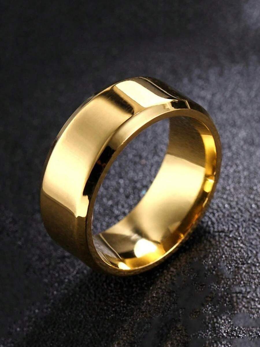 Aliança de Casamento Grossa 6mm Chanfrada Unidade P/ Noivado E Casamento Anel Feminino Masculina Folheada Aço Inoxidável 316L Cor Ouro 18k - Dourado - Visão 1
