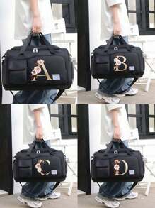 Borsa da viaggio multifunzionale in stile alla moda, in tessuto Oxford, di grande capacità, colore nero, adatta per vacanze, viaggi, fitness, palestra, università, con scomparti separati per riporre le scarpe, con tasche casuali, accessori e materiale scolastico