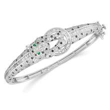 Gem And Harmony Cheetah Hinged Bangle Bracelet In Sterling Silver With Cubic Zirconia (CZ)S - Sterling Silver/CZ - View 1