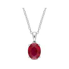 Gem And Harmony 2.95 Carat (Ctw) Lab-Created Ruby Solitaire Oval Pendant Necklace In Sterling Silver With Chain