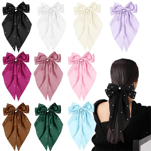 10 Pieces Set New Faux Pearl Big Bow Fashion Ponytail Clip Faux Pearl Handmade Hair Ornament Beautiful Hair Clip Silk Satin Spring Clip Hair Clip Best Gift,Hair Accessories,Hair Barrettes Hair Clips Claw Clips