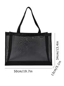 Mesh Beach Bag Tote Bag ,Floral Pattern Beach Bag,Foldable Swim Large Capacity Beach Tote Bag With Zipper Pockets Waterproof Sandproof,Letter Decor Mesh Beach Tote Women Shoulder Handbag,Large Capacity Bag For Women, For Summer Outdoor Beach Vacation Storage And Shopping For Women College Students Work,Outdoors, Travel, Outings,Holiday,Teacher's Day,Gifts For Women, Teacher's Day Gift, Beach Tote Bag For Women, Girl's Weekend Tote Handbag, Mother's Day Gifts,Birthday Gifts,Holiday Gifts - Black - View 11