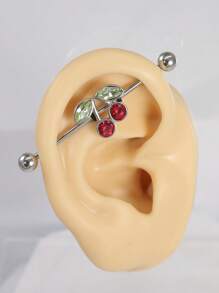 1 件心形方晶锆石樱桃水晶不锈钢工业杠铃耳环，长螺旋耳锥塞，适合女性日常佩戴耳洞首饰情人节 - 銀色 - 查看 4