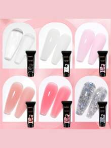 Colores de uñas en gel Poly: kit de 6 colores de gel de extensión Poly en tonos nude, rosa y marrón, adecuado para la vida diaria casual, kit de salón de uñas de manicura de gel UV removible, kit de gel de extensión de uñas construtoras, herramientas de belleza de arte de uñas DIY, regalos para el día de San Valentín/Navidad para mujeres