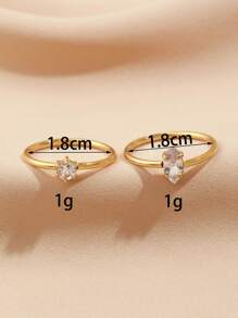 2 pièces Ensemble de bagues rondes en diamant style minimaliste en acier inoxydable doré pour femmes, convient pour un port quotidien ou en cadeau - Or jaune - Voir 4