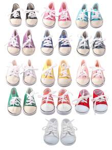 1 双经典帆布运动鞋，适合 18 英寸美国娃娃，带鞋带的娃娃鞋，娃娃休闲运动鞋 - 时尚娃娃配饰，非常适合小女孩和男孩的生日、节日和玩具、娃娃衣服、玩具、娃娃玩具 - 純色 - 查看 12