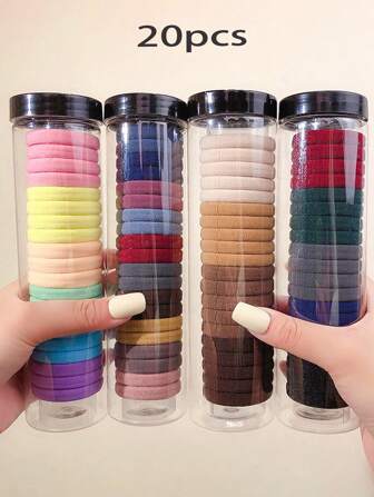 20pcs Seamless Hair Ties In A Jar, High Elasticity And Non-Damaging, Hair Accessories For Daily Wear, Fresh And Sweet Style