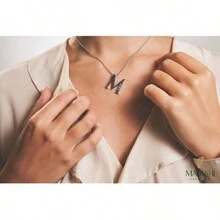Matashi Rhodium Plated Necklace W Personalized Letter "E" Initial Design And 16" Extendable Chain W Clear Crystals - 銠 - 查看 5