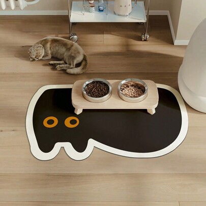 1 pieza Alfombra de barro de diatomeas suave, multifuncional con diseño de gato negro impreso de lujo para la alimentación de mascotas, alta absorción de agua y secado rápido, adecuada para varios tipos de cafeteras, incluyendo máquinas de café expreso, estación de café, como tapete para utensilios de cocina, como tapete para superficie de encimeras de baño, como tapete cubre lavadoras, como tapete de tambor de lavandería, fácil de limpiar para usar como tapete para tazón de mascota con respaldo de goma antideslizante, adecuada para todas las estaciones, también se utiliza como tapete para jaulas de perros o tapete para jaulas de gatos