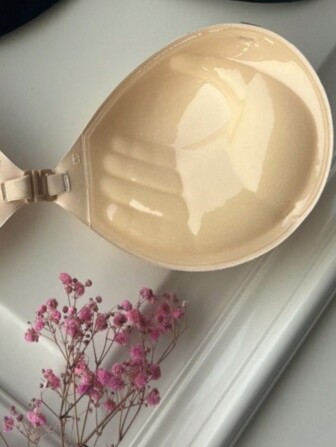 1 pieza de sujetador adhesivo invisible desechable con copa de palma y tirantes gruesos de 3 cm de largo para accesorios de ropa interior de mujer en color albaricoque